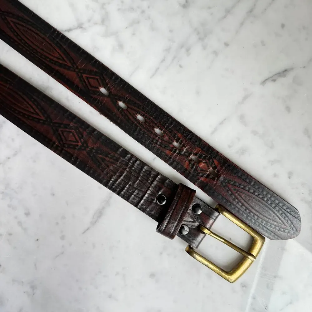 Wrangler Brown Embossed Leather Western Cowboy Belt Men’s 40